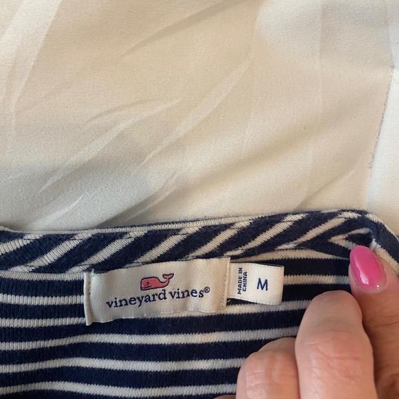 Vineyard Vines Shift Dress Womens Medium Blue White Striped Long Sleeve Zip Back - Picture 3 of 4